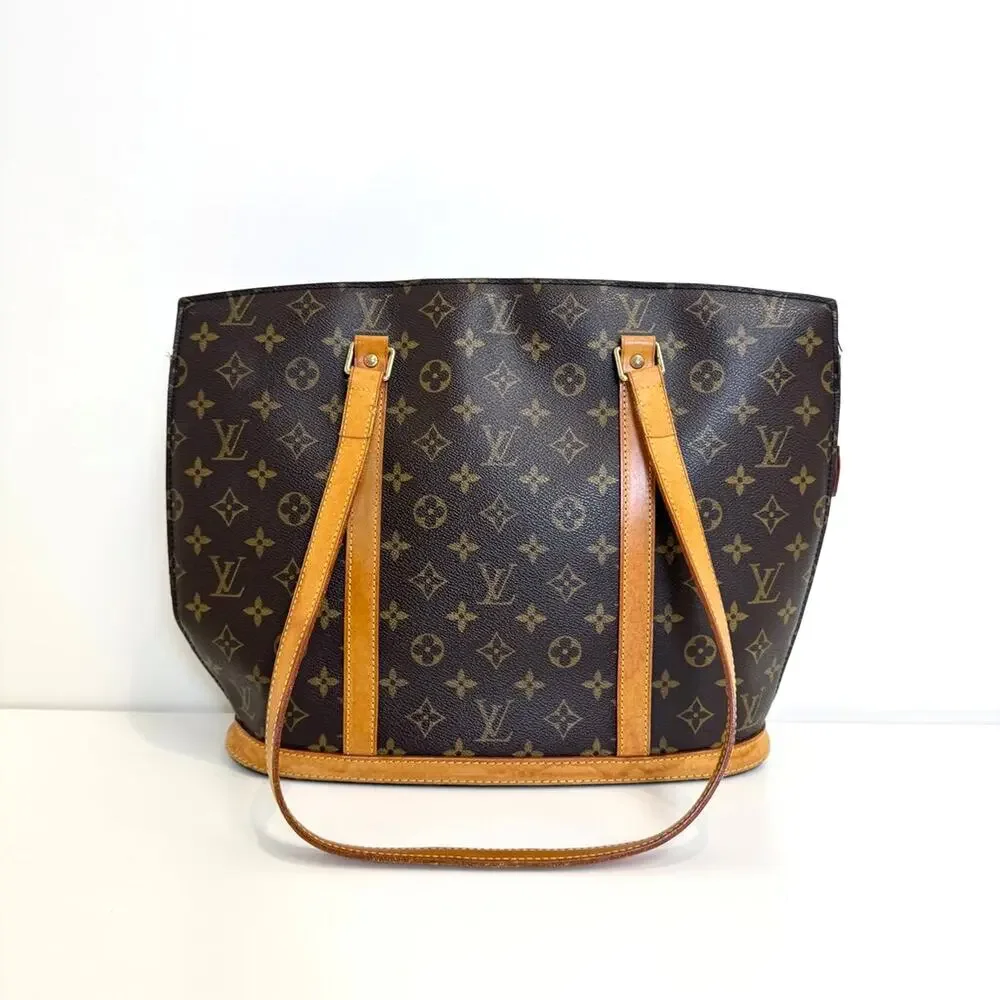 Louis Vuitton Brown Monogram Leather Trim Babylone Tote Bag LV Tan Shoulder Bag